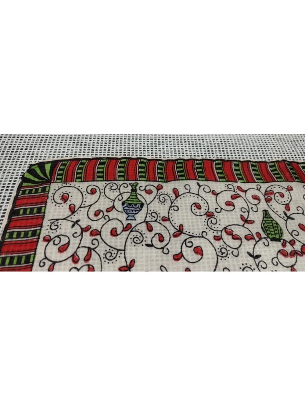 Vintage 30s 40s Pure Silk Scarf Lanterns Handkerchief 1930s Deco Christmas Style